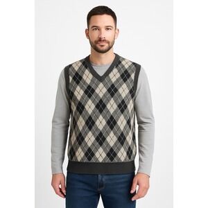 Cambridge Classics Mens Argyle Sweater Vest L Gray Wool Blend Made in Italy